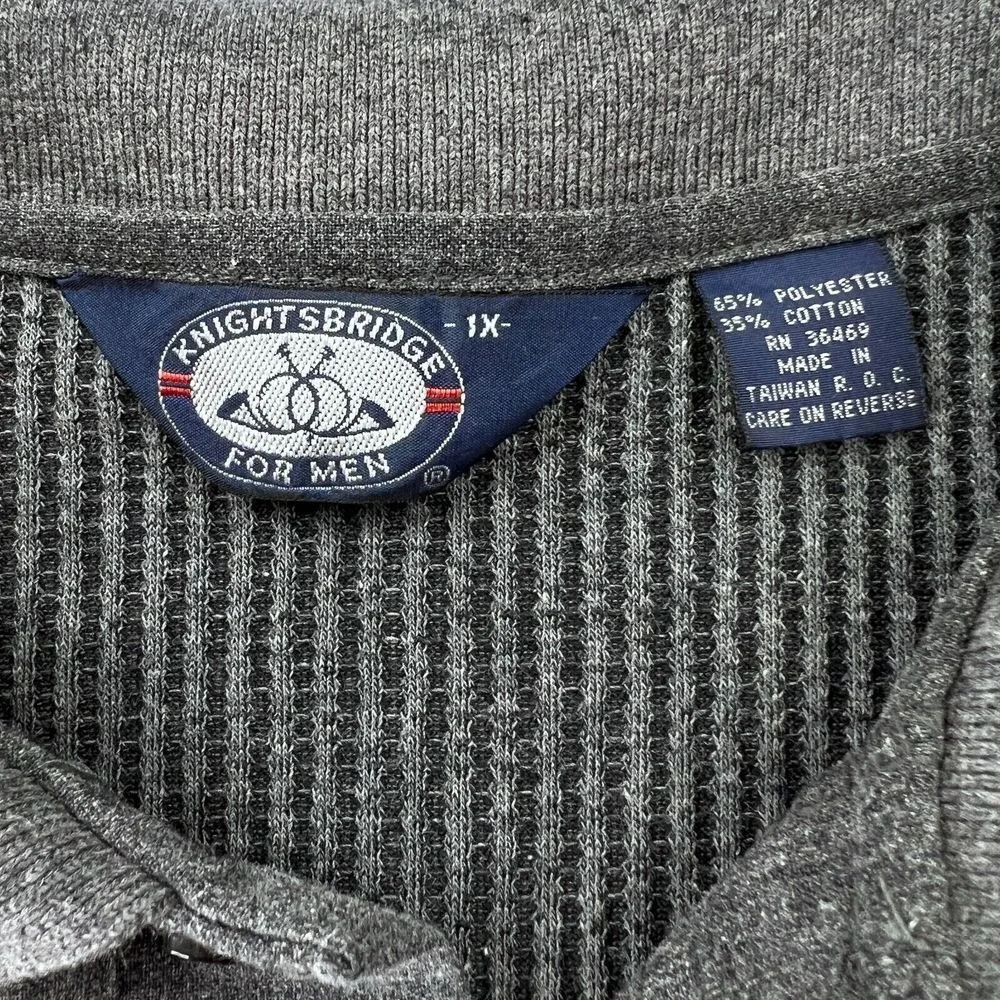 Vintage 90s Knightsbridge Men's 1X‎ Gray Ribbed Knit Pullover Polo Sweater Retro